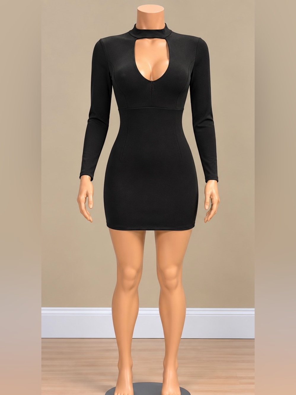 David Koma Black Keyhole Mock Neck Long Sleeve Bodycon Mini Dress XS UK6 US2